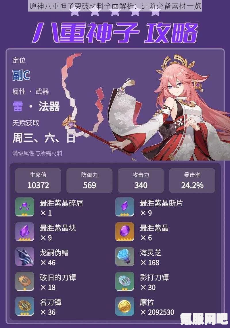 原神八重神子突破材料全面解析，2.5版本进阶必备攻略