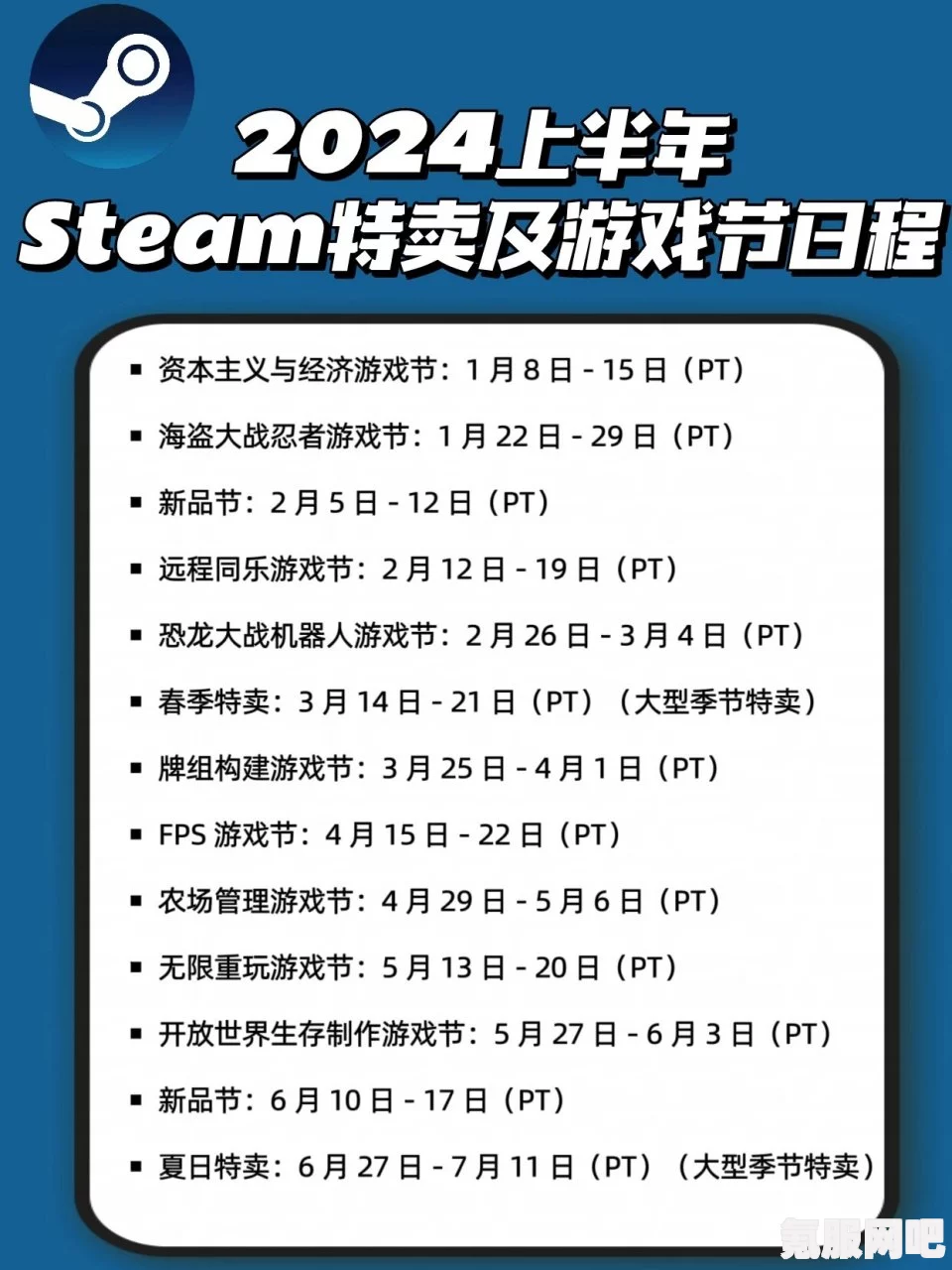 Steam官方特卖及游戏节日程分享（XXXX年）