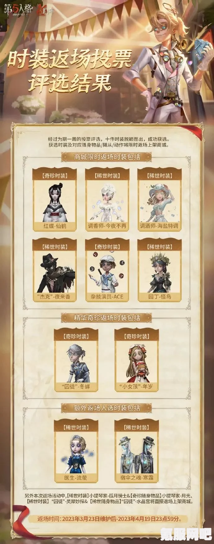 第五人格六周年返场皮肤投票活动详解与时装返场活动介绍