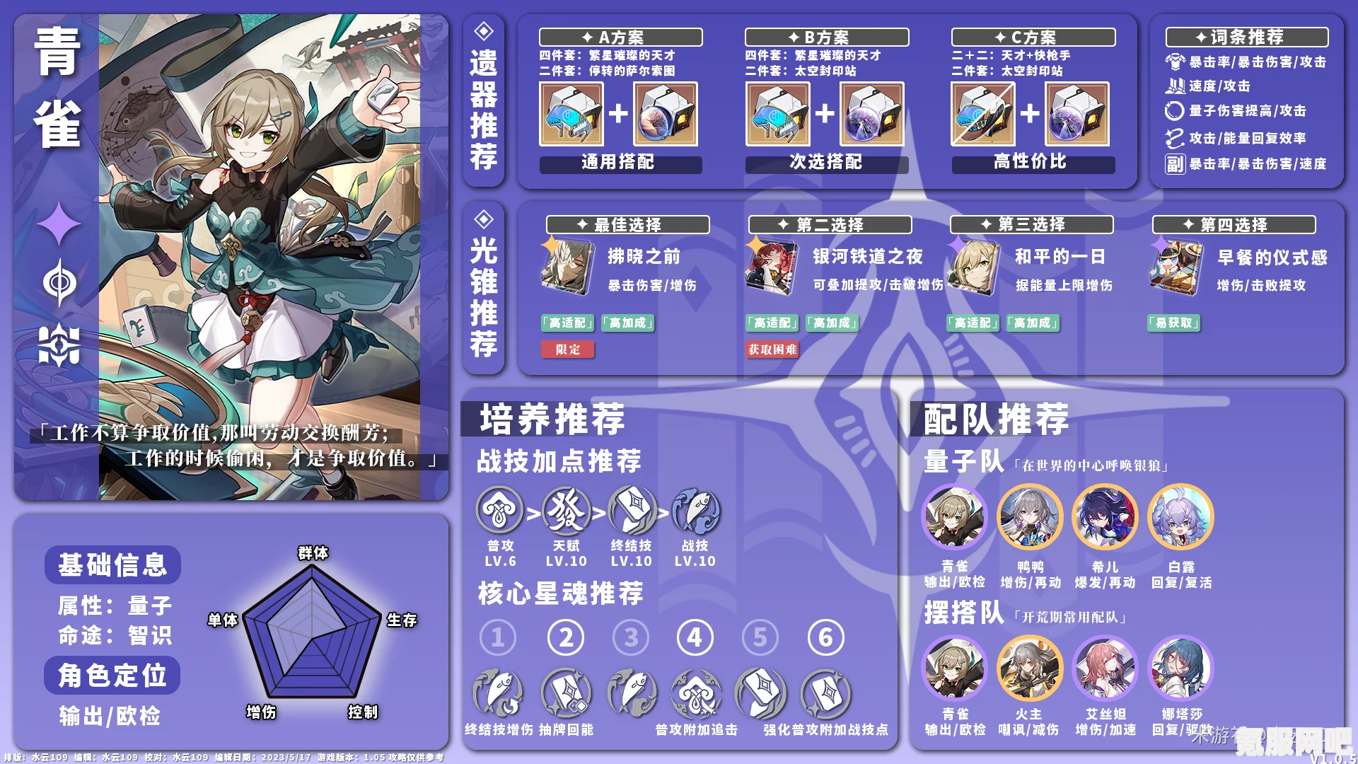 崩坏星穹铁道2.0纯色量子队养成攻略
